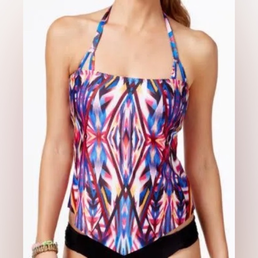 NWT Becca Medium Aura Halter Tankini Top Blue Tribal Swimwear Bathing Suit Swim - Picture 5 of 12